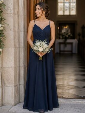Dave & Dahlia Spaghetti Strap Navy Evening Dress